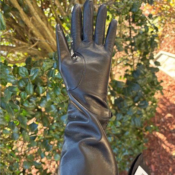 Coach Black Leather Gloves with Gold Buckle - Picture 8 of 9
